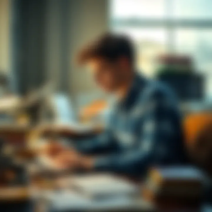 A young man named Craig focused on his studies at a cluttered desk filled with books and notes.