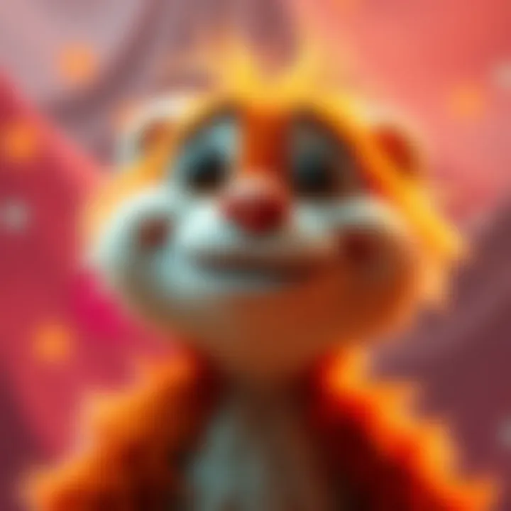 Creature Looking Down Emote A cheerful creature looking down with a playful expression, surrounded by a soft, colorful background.