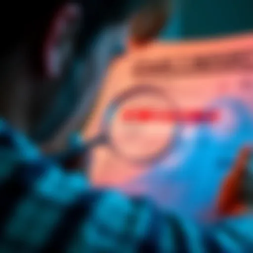 A person looking at a credit report with a magnifying glass, highlighting areas of hard and soft pulls.