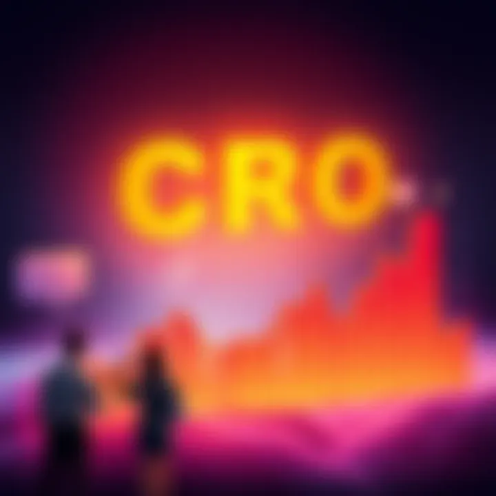 CRO Price Prediction A graph showing trends and forecasts for CRO prices leading up to January 2028, with discussion bubbles indicating people's insights.