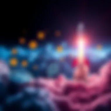 A graphic showing the Cryptix Atomic System launch with images of tokens, a messenger icon, and a rocket symbolizing the launch event.