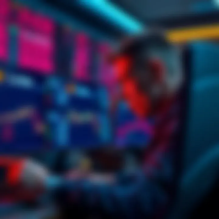 A trader looking at two screens showing CoinBase and Kraken prices for different cryptocurrencies, noticing price differences to capitalize on for profit.