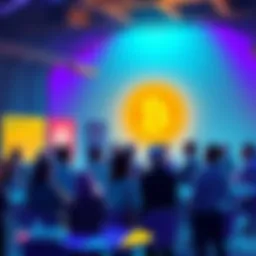 Group of people discussing cryptocurrency trends and risks at an event