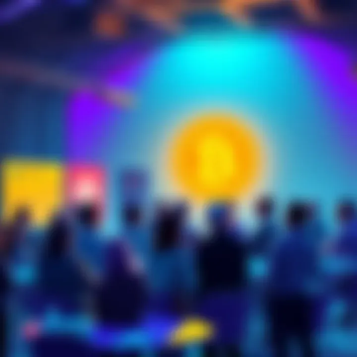 Group of people discussing cryptocurrency trends and risks at an event