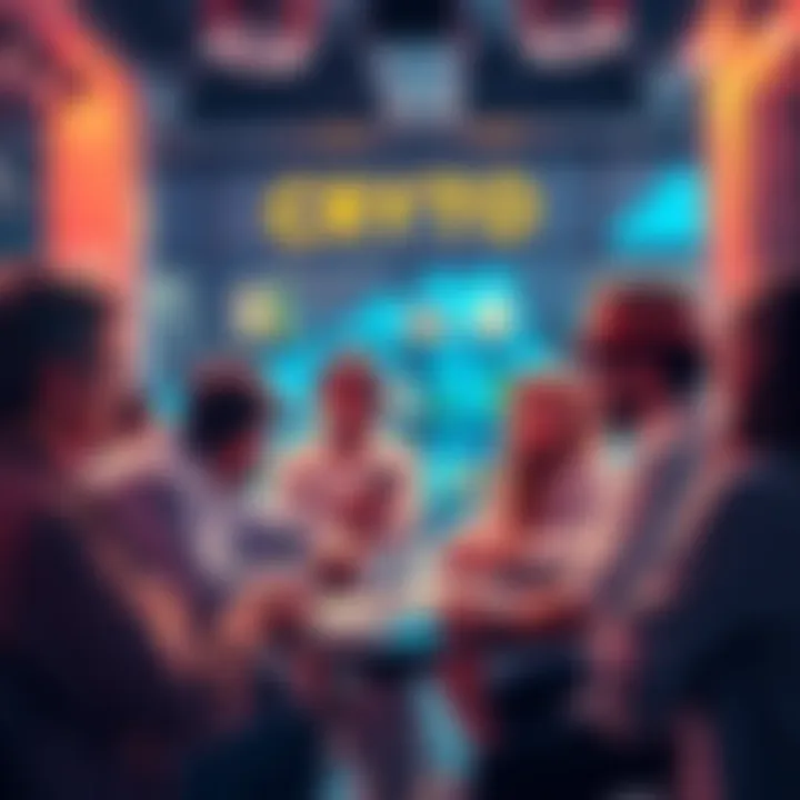 People engaging in a lively discussion about cryptocurrency, sharing ideas and tips while remaining cautious of scams.