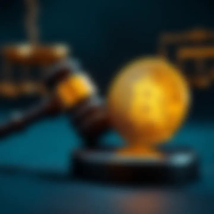 A gavel and a cryptocurrency coin representing the recent decision to drop charges in a major fraud case involving millions.