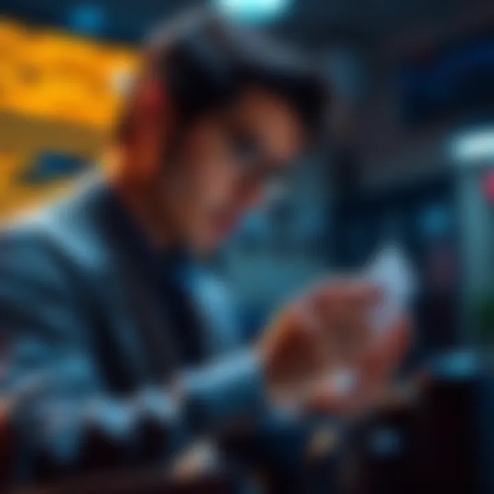 Crypto Loan Concept Person reviewing crypto holdings while considering a loan option to maintain investment