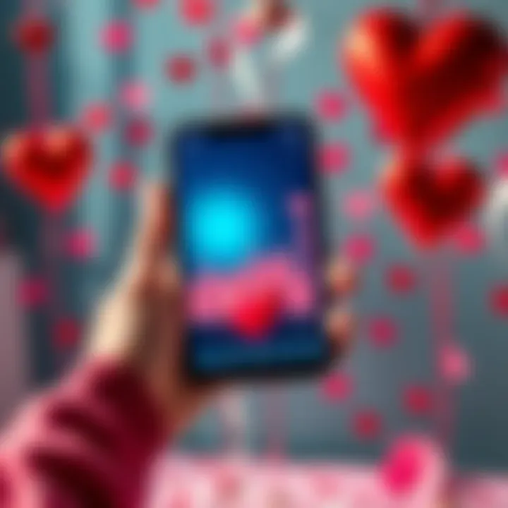 Crypto Sell-Off on Valentine's Day A person holding a smartphone showing a declining cryptocurrency chart, surrounded by hearts and Valentine's Day decorations, symbolizing love over investments.