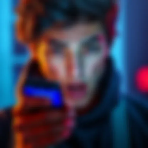 A frustrated person looking at their phone displaying a frozen crypto account message