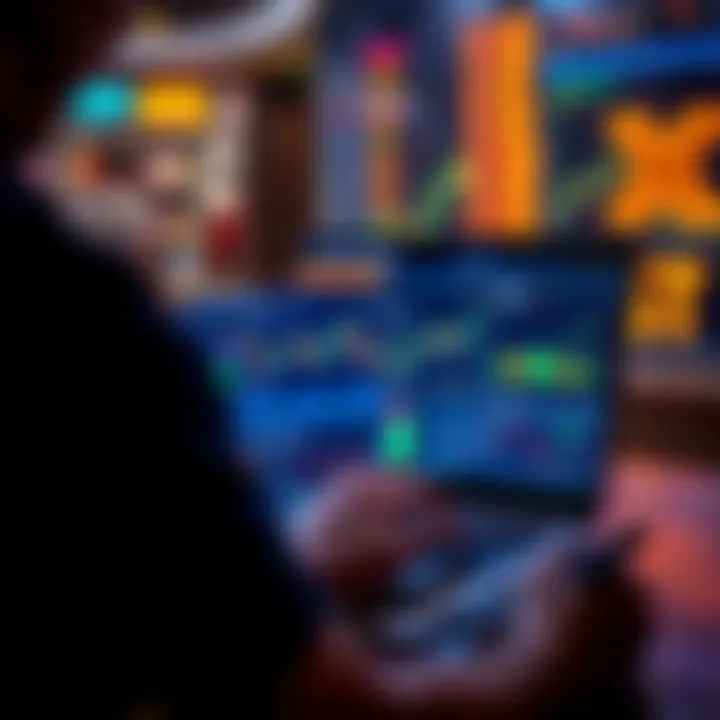A person researching different crypto brokers on a laptop with charts and graphs displayed.