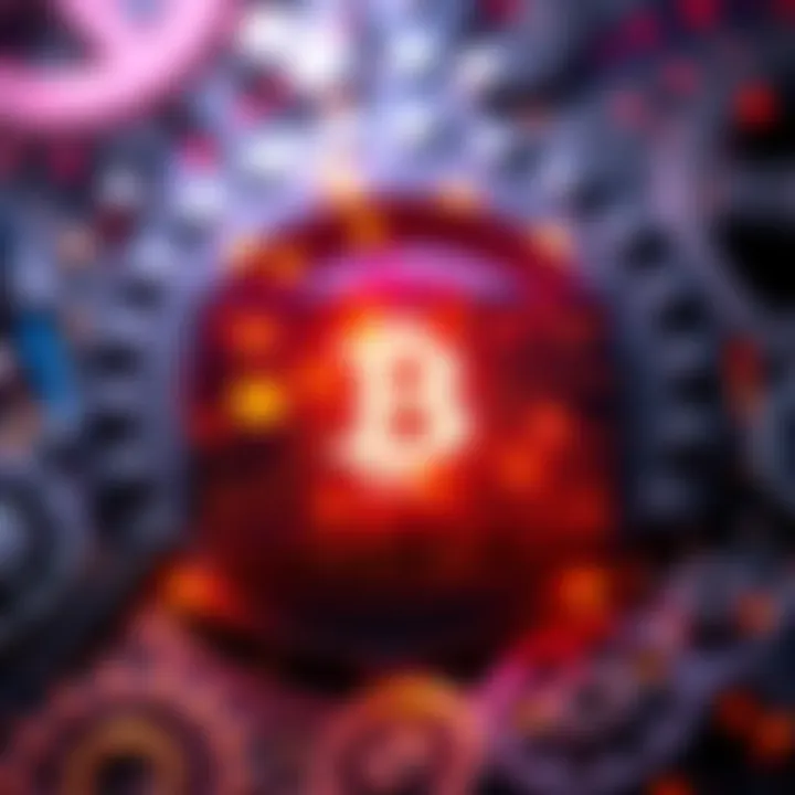 A digital representation of a crypto card showing blockchain symbols and financial elements, surrounded by gears representing engineering and compliance challenges.