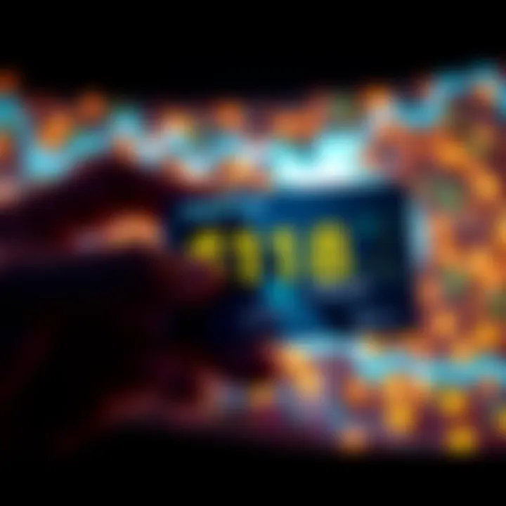 A person holding a crypto card with digital currency symbols in the background