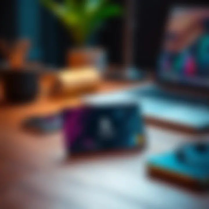 Crypto card on a wooden table A crypto card placed on a wooden table with a smartphone and a laptop in the background, showcasing its digital payment features