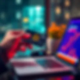 A person holding a crypto card while using a laptop to make a transaction, symbolizing the shift from traditional banking to crypto solutions.