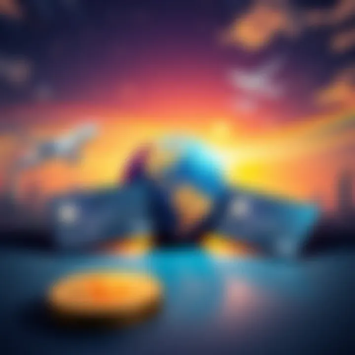 Crypto Cards for Travel A collection of crypto cards with a globe and airplane in the background, representing international travel payments.