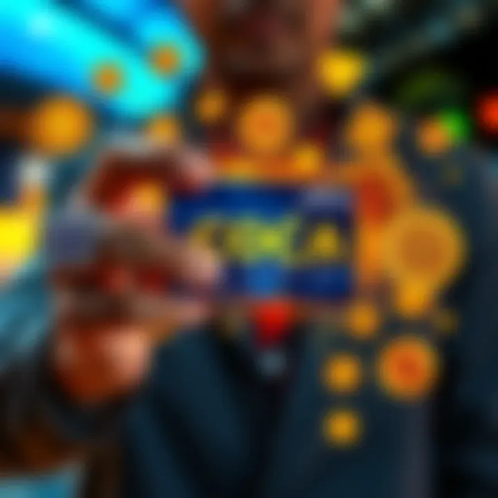 A person holding a COCA Card with various cryptocurrencies and rewards symbols around them