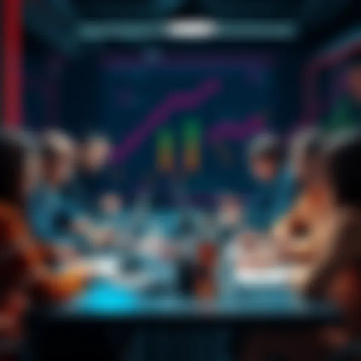 A group of people at a table sharing thoughts about difficulties in the cryptocurrency space, surrounded by laptops and notes.