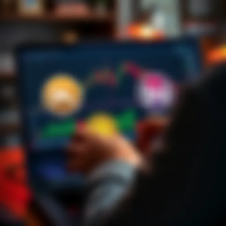 A person analyzing two cryptocurrencies, Solana and SUI, represented by logos and charts on a laptop screen