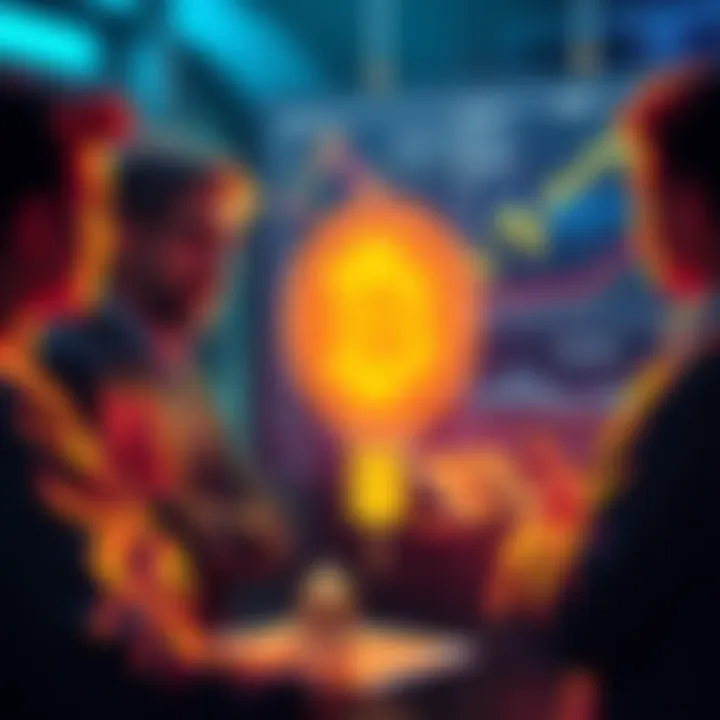 People discussing cryptocurrency trends with charts and graphs