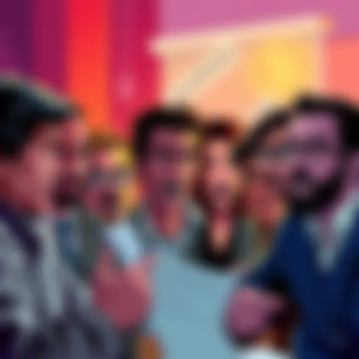 A group of diverse people discussing cryptocurrency with expressions of confusion and anger, highlighting tensions in the debate over a controversial talking point.