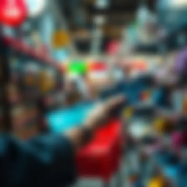 A person holding a crypto debit card while shopping in a store, showing ease of use without high fees