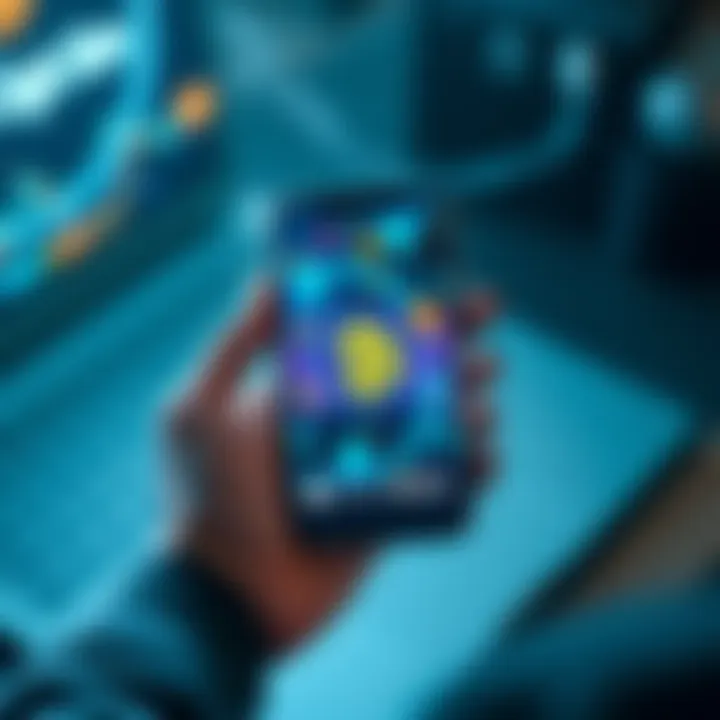 A person holding a smartphone displaying a digital gift card with a Bitcoin symbol on it, representing the use of cryptocurrency for purchases.