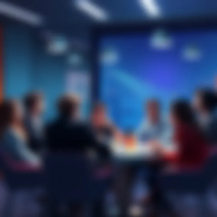 Crypto Discussion Meeting Group of people discussing cryptocurrency trends in a casual setting