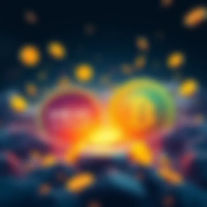 Cryptocurrency Exchange Platforms A digital illustration showing MEXC and BitMart logos with crypto coins emerging from them, symbolizing hidden crypto gems.