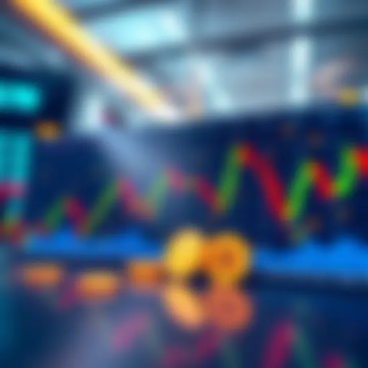 A graphic showing a stock market chart alongside cryptocurrency symbols, representing the merging of crypto and stock trading on exchanges.