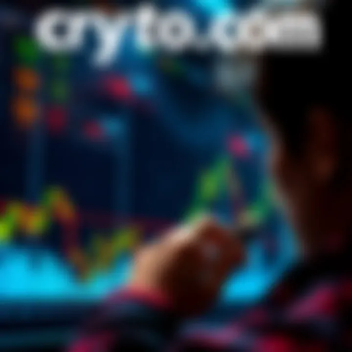 A concerned person looking at a stock chart with downward trends, symbolizing financial issues in crypto markets.