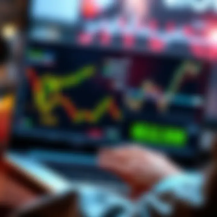 Crypto Currency Flipping A person analyzing cryptocurrency charts on a laptop, showing fluctuations in currency value and highlighting profit potential.