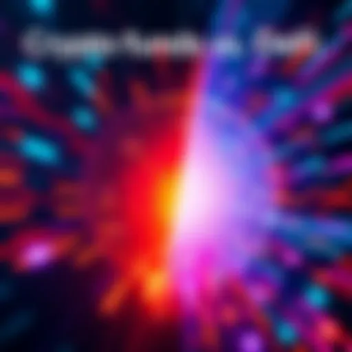 A visual comparison showing the speed differences between crypto funds and DeFi platforms, with a clock symbolizing delays in crypto funds and fast-moving digital elements representing DeFi.