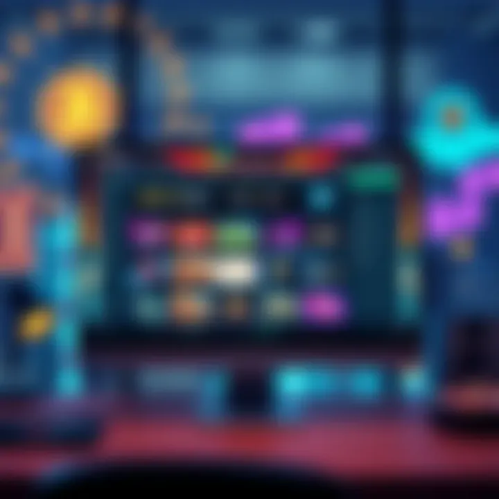 A computer screen displaying various crypto gambling platforms without KYC requirements, featuring colorful graphics and casino elements.