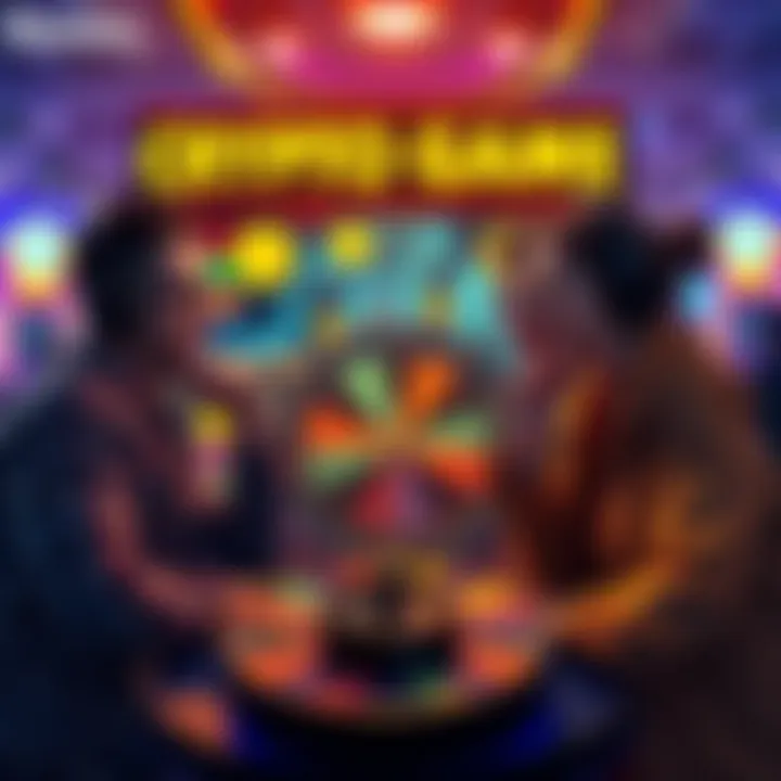 Friends engaging in a PVP crypto game with a spinning wheel and wagering elements