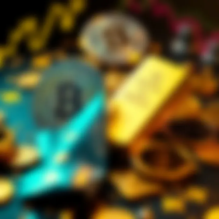 A visual comparison of cryptocurrency symbols and gold bars, highlighting investment tension amid market uncertainty.