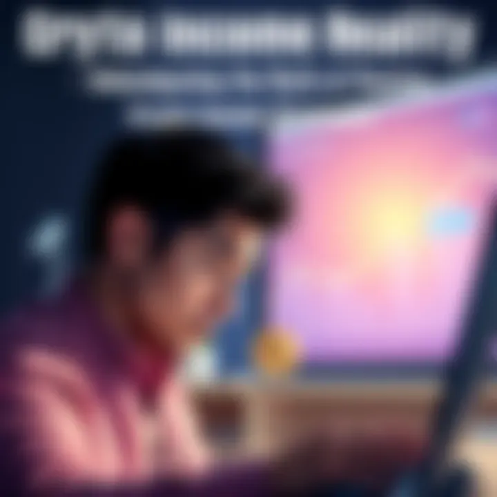 A person looking stressed while monitoring crypto investment on a laptop with a small financial gain chart in the background.