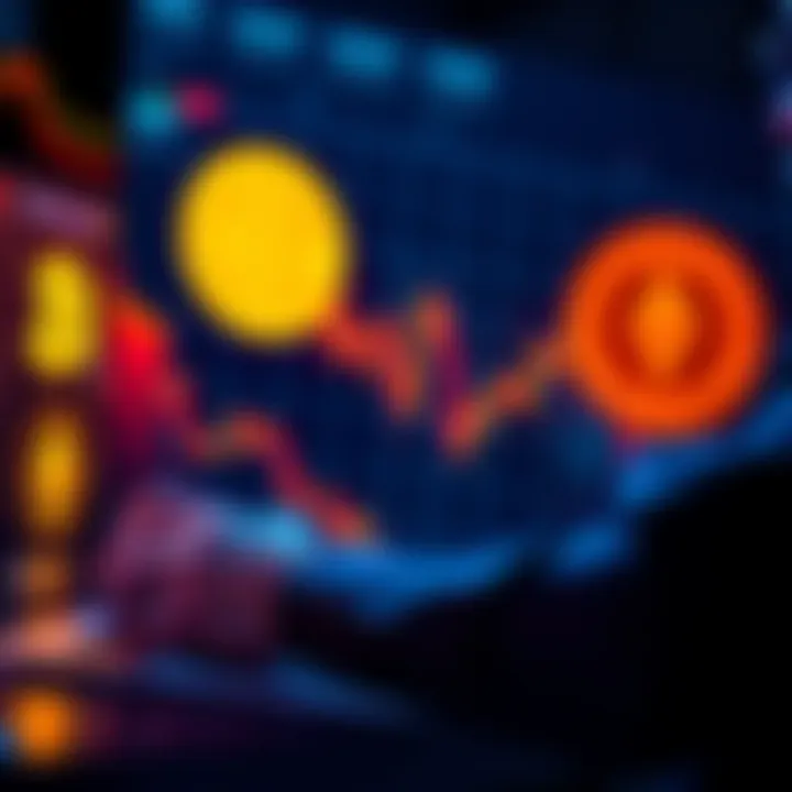 A person analyzing cryptocurrency charts on a laptop with Bitcoin and Ethereum logos in the background