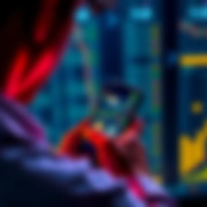 Person using a crypto investment app A person looking at a smartphone displaying a cryptocurrency investment app with charts and digital coins