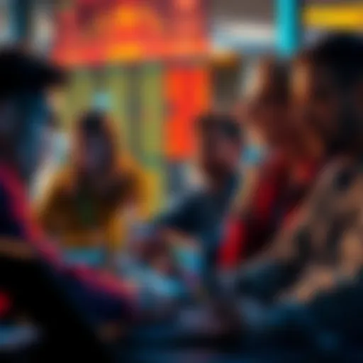 A group of people analyzing crypto market data on laptops, looking thoughtful about investment decisions.