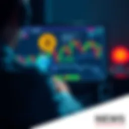A person analyzing cryptocurrency market trends on a computer screen with Bitcoin and Ethereum logos visible