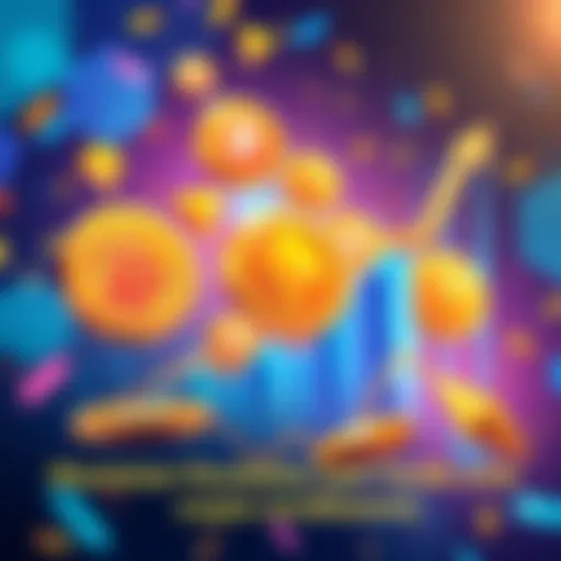 Illustration showing various cryptocurrency symbols like USDT, SOL, BTC, and ETH with a graph indicating rising yields and liquidity