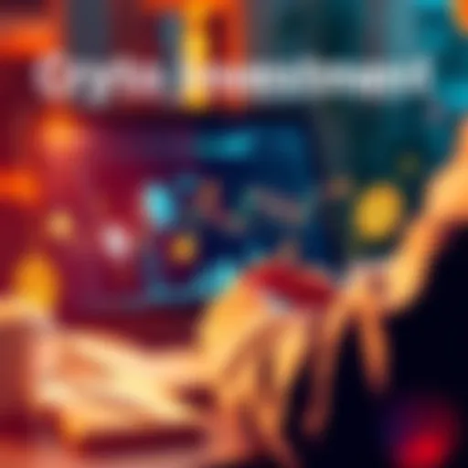 A person reviewing cryptocurrency options on a laptop, with symbols of Ethereum and other coins displayed.