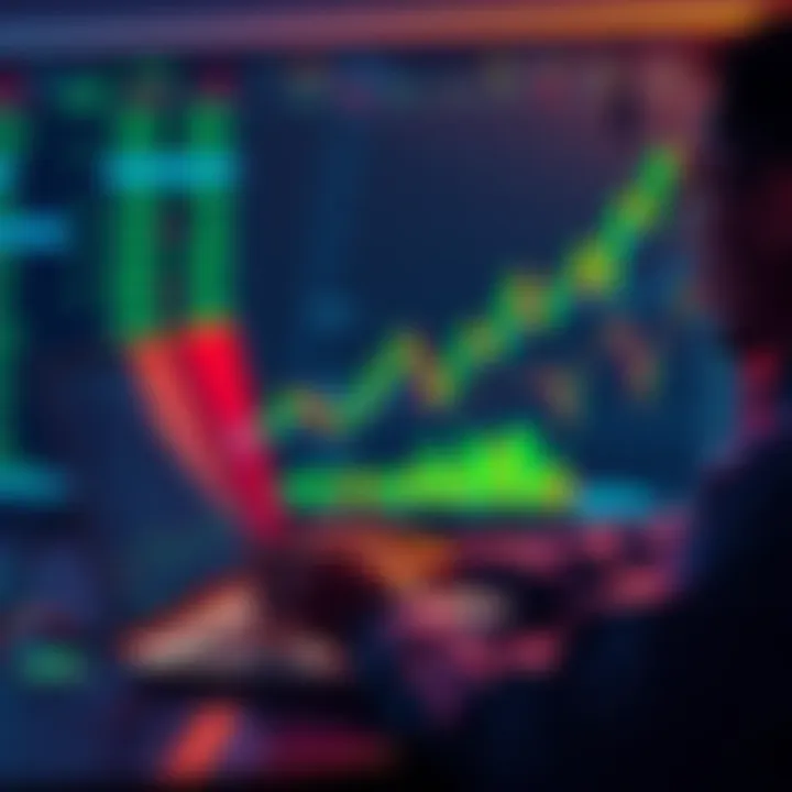 A person analyzing cryptocurrency charts with a laptop, focusing on investment tactics and market trends.