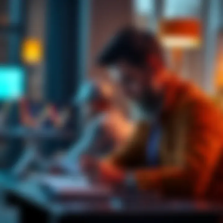 An investor pondering their crypto strategy with a notebook and a laptop, focusing on security over risk.