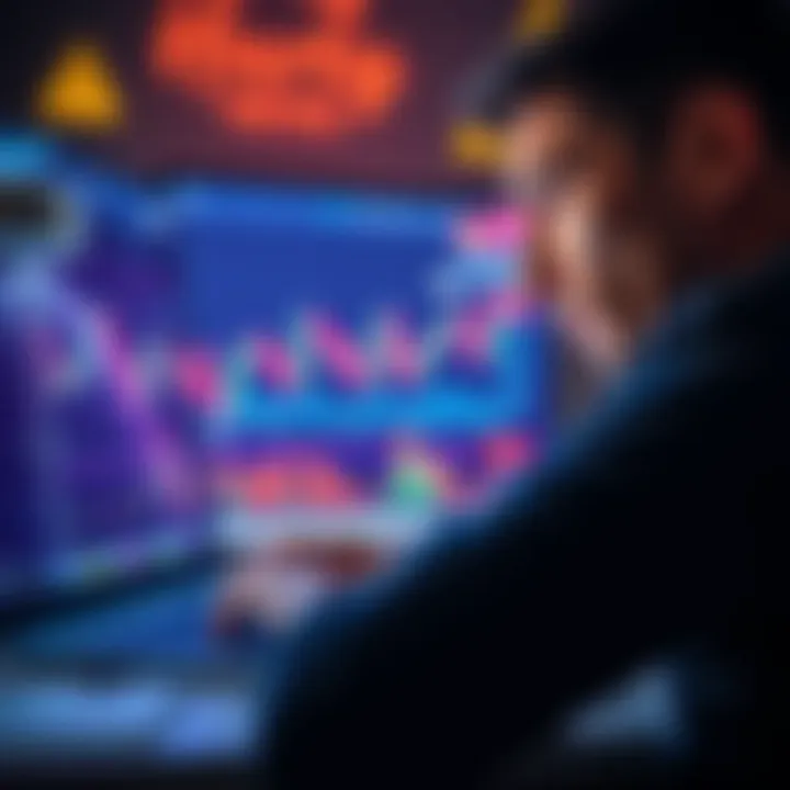 A person looking at a laptop screen showing crypto trends and market graphs with a concerned expression.