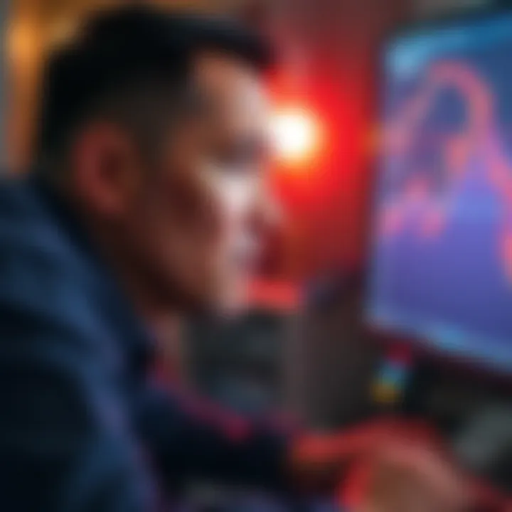 A concerned crypto investor staring at a computer screen with a chart showing a sudden drop, reflecting the loss of their wallet due to a scam.