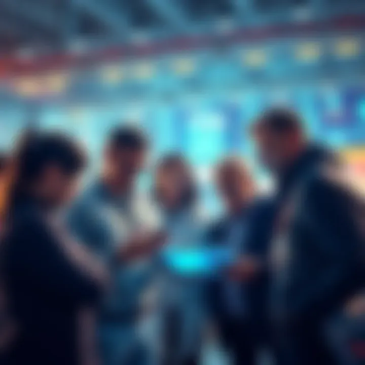 A group of crypto investors discussing strategies and analyzing digital currency trends on a tablet.