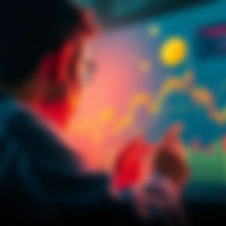 A person looking at a chart of cryptocurrency prices with excitement, symbolizing financial growth.
