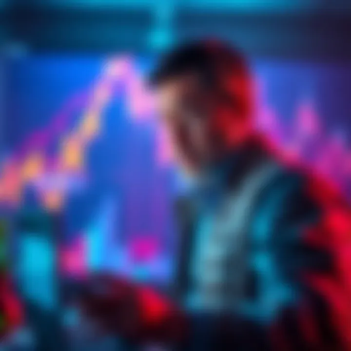 Graph showing a steep decline in cryptocurrency prices with a worried investor looking at the screen.