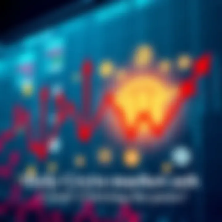 Crypto Market Downturn A graph showing a steep decline in cryptocurrency prices, with red arrows indicating losses across various digital currencies.